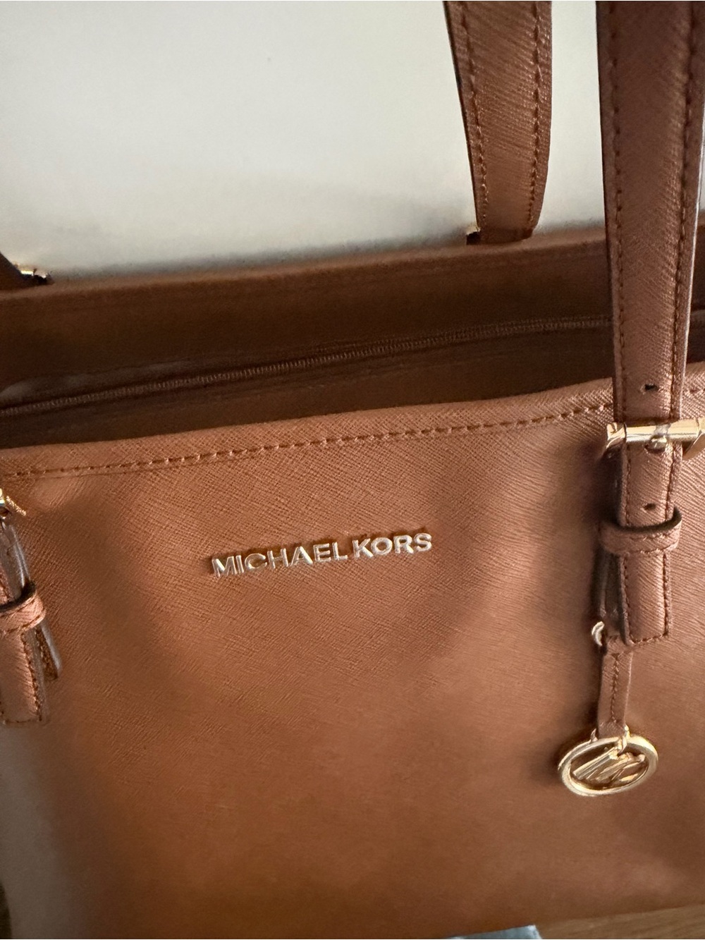Michael Kors Cognac Leather Tote with Gold Hardware - Picture 2 of 4